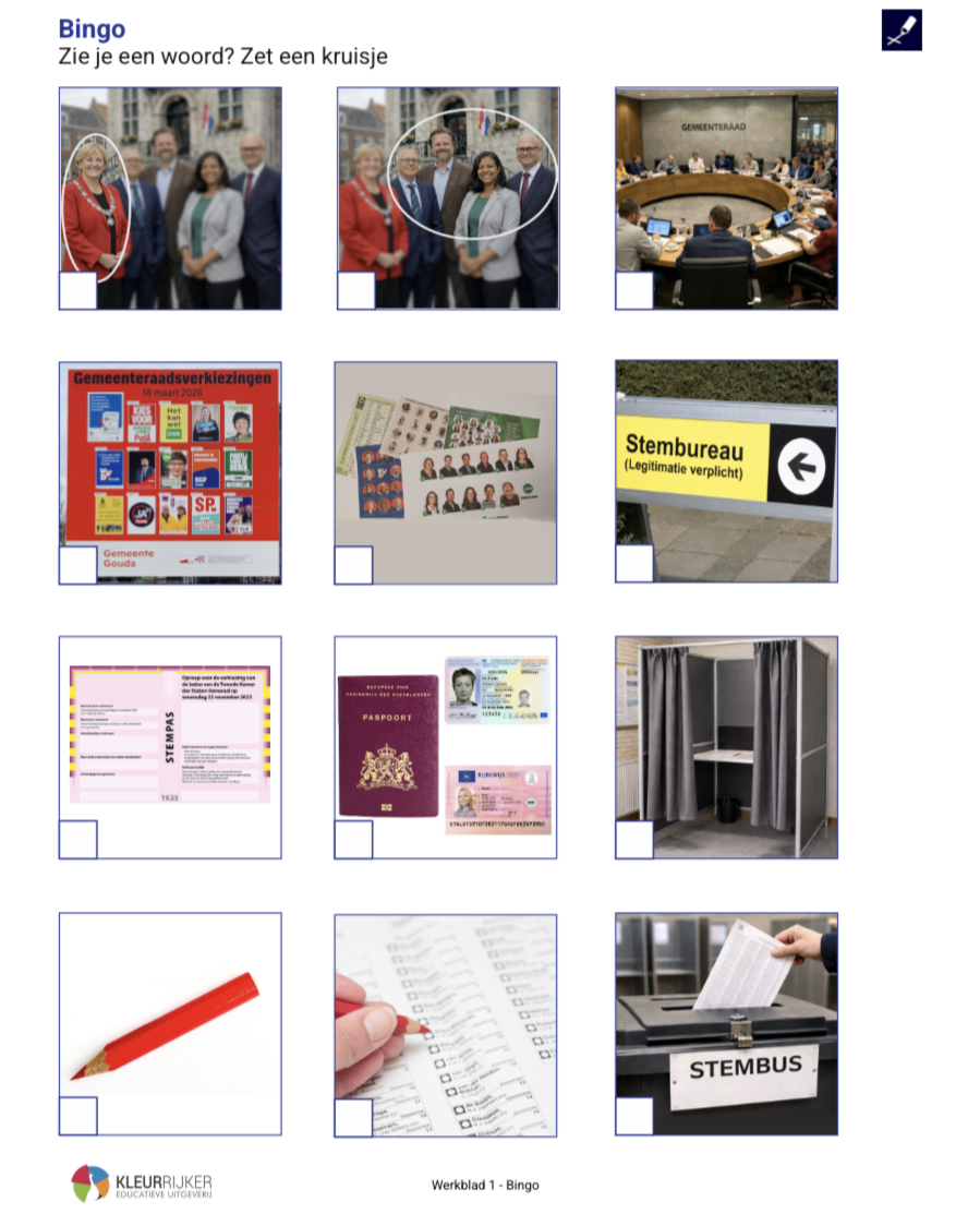 Werkblad met een bingo-opdracht
